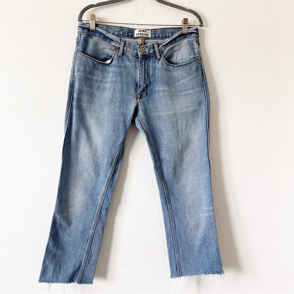 Acne Studios Men’s Max LT Vintage Light Wash Denim Jeans with Raw Hem